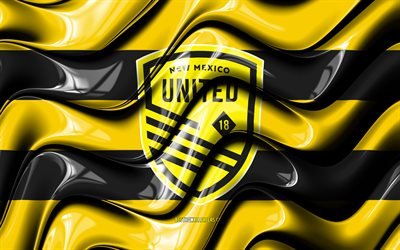 New Mexico United flag, 4k, yellow and black 3D waves, USL, american soccer team, New Mexico United logo, football, soccer, New Mexico United FC