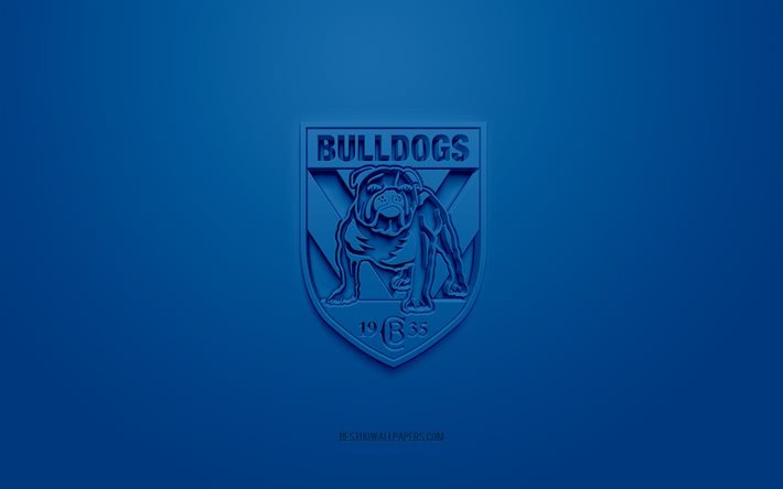 Bulldogs de Canterbury, logo 3D cr&#233;atif, fond bleu, Ligue nationale de rugby, embl&#232;me 3d, NRL, ligue de rugby australienne, Belmore, Australie, art 3d, rugby, logo 3d des Bulldogs de Canterbury