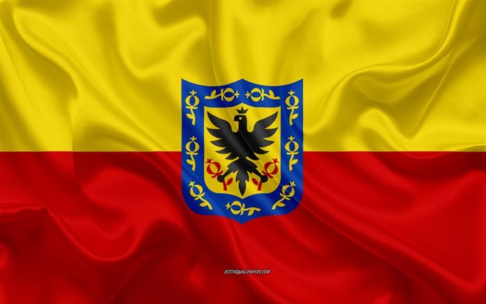 Bandiera di Bogot&#224;, Distrito Capital, 4k, seta, texture, Bogot&#224;, citt&#224; colombiana, bandiera di Bogot&#224;, Colombia