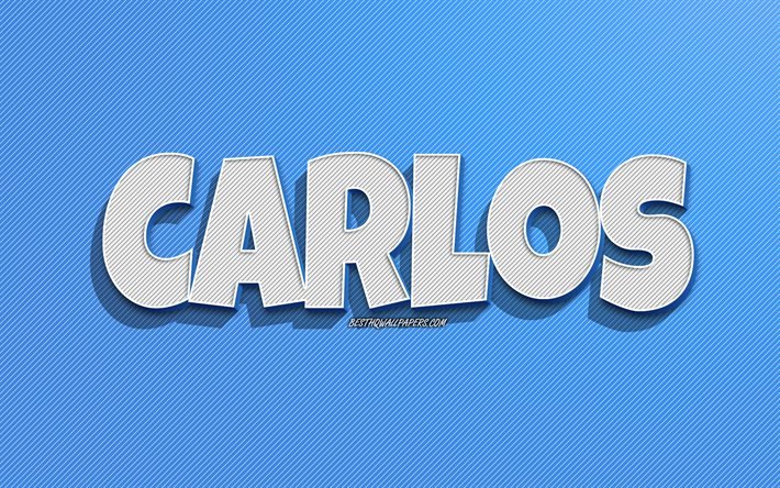 carlos, blauer linienhintergrund, tapeten mit namen, carlos-name, m&#228;nnliche namen, carlos-gru&#223;karte, strichzeichnungen, bild mit carlos-namen