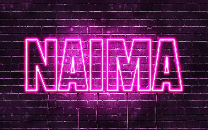 Naima, 4k, sfondi con nomi, nomi femminili, nome Naima, luci al neon viola, buon compleanno Naima, nomi femminili arabi popolari, foto con nome Naima
