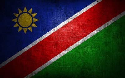 Namibias metallflagga, grungekonst, afrikanska l&#228;nder, Namibias dag, nationella symboler, Namibias flagga, metallflaggor, Afrika, namibiska flaggan, Namibia