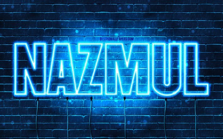 Nazmul, 4k, wallpapers with names, Nazmul name, blue neon lights, Happy Birthday Nazmul, popular arabic male names, picture with Nazmul name