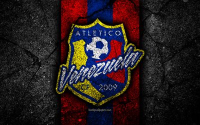 4k, FC Atletico Venezuela, logo, Lig FutVe, siyah taş, futbol, Venezuela, Lig, Futbol Kul&#252;b&#252;, Chelsea, Atletico Venezuela, yaratıcı, asfalt doku, Atletico Venezuela FC
