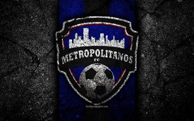 4k, Metropolitanos FC, logo, Lig FutVe, siyah taş, futbol, Venezuela, Lig, Futbol Kul&#252;b&#252;, Metropolitanos, yaratıcı, asfalt doku