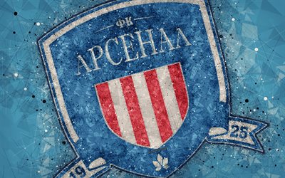 fc arsenal kyiv, 4k, logo, geometrische kunst, die ukrainische fu&#223;ball-club, blauer hintergrund, emblem, ukrainischen premier league, kiew, ukraine, fu&#223;ball