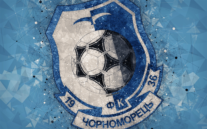 FC Chornomorets Odesa, 4k, logotyp, geometriska art, Ukrainska football club, bl&#229; bakgrund, emblem, Ukrainska Premier League, Odessa, Ukraina, fotboll