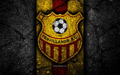 4k -, fc-trujillanos, logo, liga-futve, black stone, soccer, venezuelan primera division, football club, venezuela-trujillanos, creative, asphalt texture, trujillanos fc