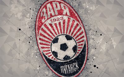 FC Zorya Luhansk, 4k, logo, geometric art, Ukrainian football club, gray background, emblem, Ukrainian Premier League, Lugansk, Ukraine, football