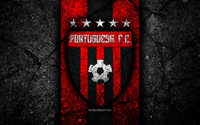 4k, FC Portuguesa, logo, Lig FutVe, siyah taş, futbol, Venezuela, Lig, Futbol Kul&#252;b&#252;, Portuguesa, yaratıcı, asfalt doku, Portuguesa FC