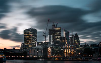 Lontoo, 4k, moderneja rakennuksia, nightdcapes, Euroopassa, Englanti, UK