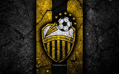 4k, FC Deportivo Tachira, logo, La Liga FutVe, black stone, soccer, Venezuelan Primera Division, football club, Venezuela, Deportivo Tachira, creative, asphalt texture, Deportivo Tachira FC
