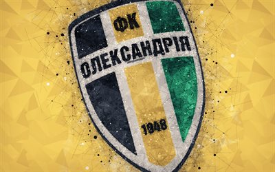 FC أولكسنادريا, 4k, شعار, الهندسية الفنية, الأوكراني لكرة القدم, خلفية صفراء, الدوري الأوكراني الممتاز, أولكسنادريا, أوكرانيا, كرة القدم