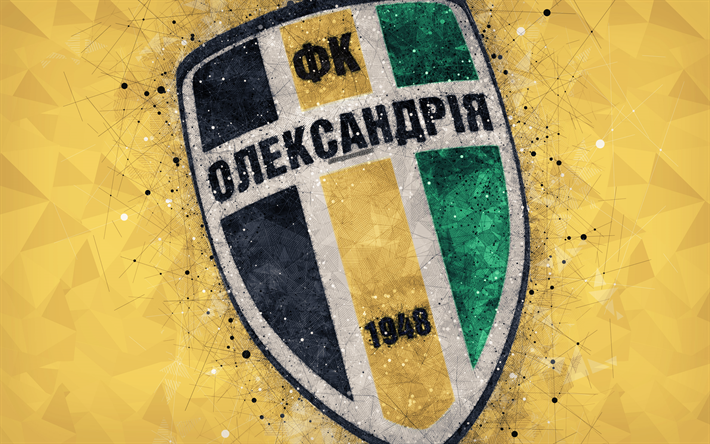 fc oleksandriya, 4k, logo, geometrische kunst, die ukrainische fu&#223;ball-klub, gelber hintergrund, emblem, ukrainischen premier league, oleksandriya, ukraine, fu&#223;ball
