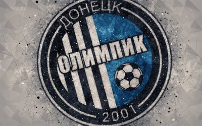 FC Olimpik Donetsk, 4k, logo, geometric art, Ukrainian football club, gray background, emblem, Ukrainian Premier League, Donetsk, Ukraine, football