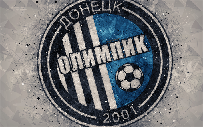 FC Olimpik Donetsk, 4k, logotyp, geometriska art, Ukrainska football club, gr&#229; bakgrund, emblem, Ukrainska Premier League, Donetsk, Ukraina, fotboll