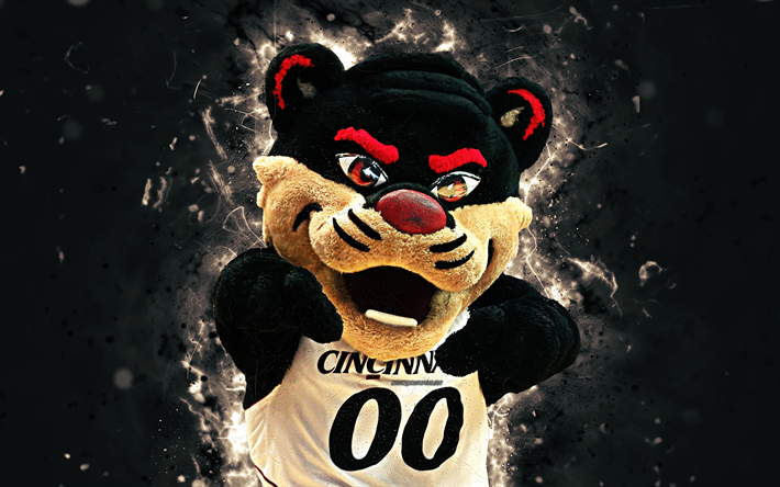 Bearcat, 4k, maskot, Cincinnati Bearcats, basket, abstrakt konst, kreativa, USA, Cincinnati Bearcats maskot, officiella maskot, University of Cincinnati