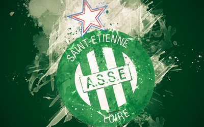 L&#39;AS Saint-Etienne, ASSE, 4k, vernice, arte, creativo, squadra di calcio francese, logo, Ligue 1, emblema, verde, sfondo, grunge, stile, Saint-Etienne, in Francia, il calcio