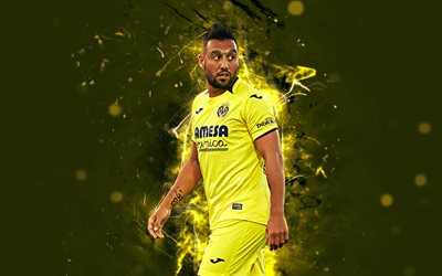Santi Cazorla, 4k, arte astratta, il calcio, il Villarreal, La Liga, Cazorla, ragazzi, luci al neon, il Villarreal FC, LaLiga
