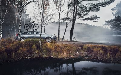 Volvo V90, 2018, 4k, sivukuva, uusi harmaa vaunu, uusi harmaa V90, Ruotsin autot, Volvo