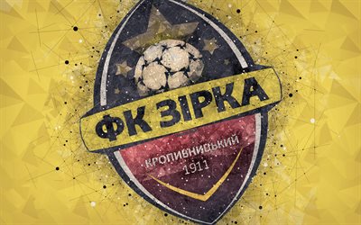 FC Zirka Kropyvnytskyi, 4k, el logotipo, el arte geom&#233;trico, ucraniano club de f&#250;tbol, fondo amarillo, con el emblema de ucrania de la Premier League, Kropyvnytskyi, Ucrania, f&#250;tbol