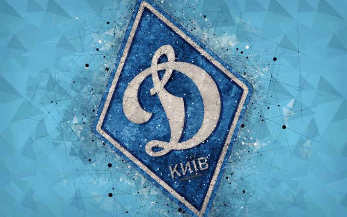 fc dynamo kyiv, 4k, logo, geometrische kunst, die ukrainische fu&#223;ball-club, blauer hintergrund, emblem, ukrainischen premier league, kiew, ukraine, fu&#223;ball
