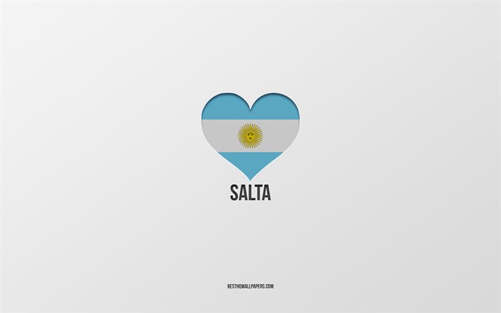 Salta seviyorum, Arjantin şehirleri, gri arka plan, Arjantin bayrağı kalp, Salta, favori şehirler, Arjantin