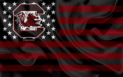 South Carolina Gamecocks, American football team, creative American flag, red black flag, NCAA, Columbia, South Carolina, USA, South Carolina Gamecocks logo, emblem, silk flag, American football