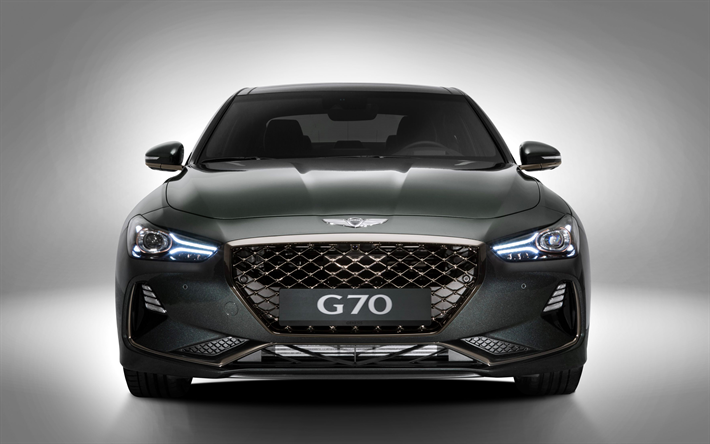 G&#234;nesis G70, 2018, 4k, preto G70, vista frontal, sedan de luxo, Carros coreanos, Genesis