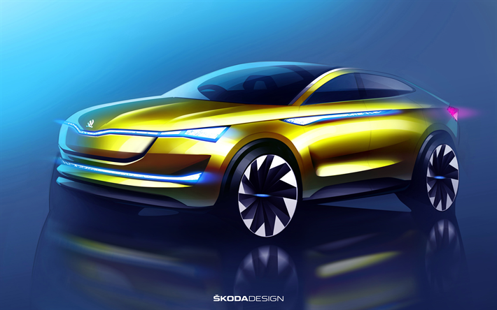 4k, Skoda Vision E, teaser, 2018 auto, crossover, Skoda