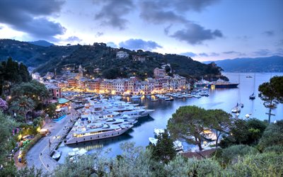 Portofino, 4k, bay, havet, Riviera di Levante, sommar, Ligurien, Italien