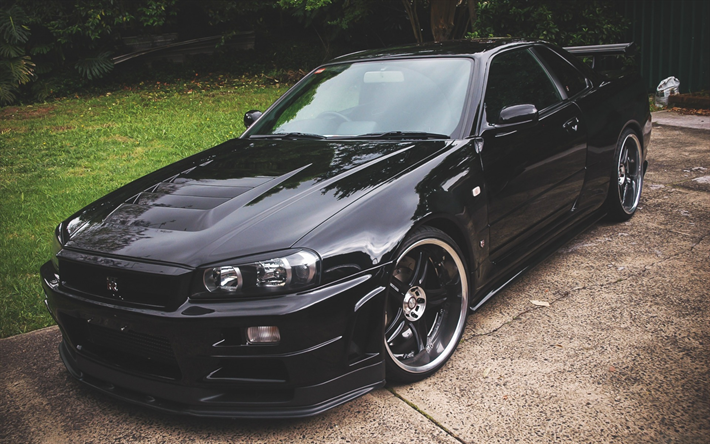 nissan gtr r34, coup&#233; deportivo, coches deportivos, negro, coches Japoneses, nissan skyline