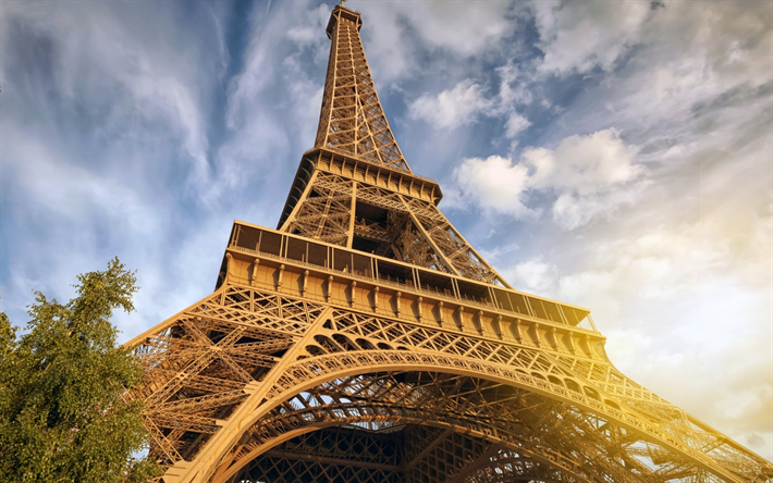 برج إيفل, باريس, الخريف, غروب الشمس, مساء, فرنسا