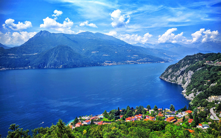 Lake Como, summer, mountains, blue sky, Italy