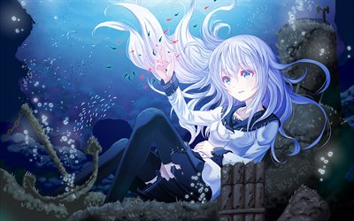 Hibiki, subacqueo, Kancolle, occhi azzurri, manga, Kantai Collection