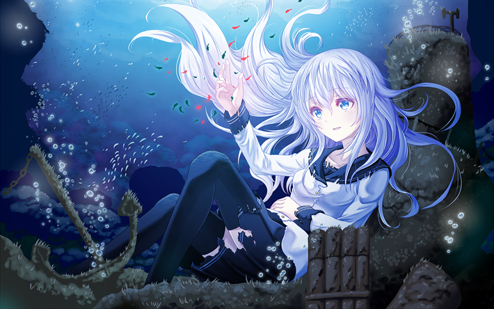 Download Wallpapers Hibiki Underwater Kancolle Blue Eyes Manga
