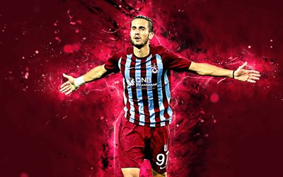 Yusuf Yazici, 4k, Trabzonspor FC, abstract art, turkish footballer, soccer, Turkish Super Lig, Yazici, football, neon lights
