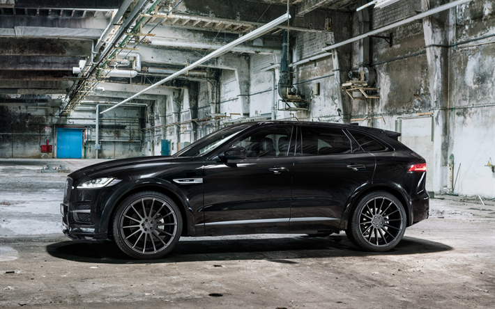 jaguar f-pace, hamann, 2018, luxus, schwarz, suv, tuning f-pace, seitenansicht, neue schwarze f-pace, britische autos, jaguar