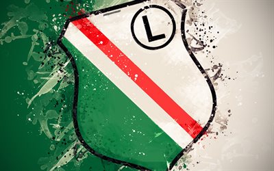 Legia Warszawa, 4k, paint art, logo, creative, Polish football team, Ekstraklasa, emblem, green white background, grunge style, Warsaw, Poland, football