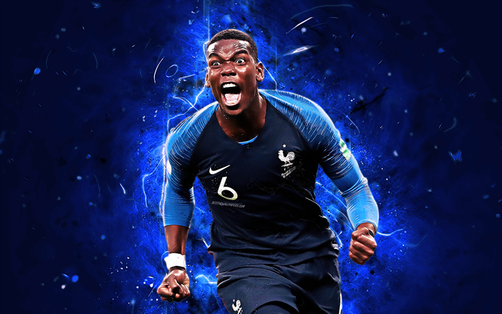 Paul Pogba, gol, futbol yıldızları, Fransa Milli Takımı, fan sanat, Pogba, futbol, futbolcular, FFF, neon ışıkları, Fransız futbol takımı