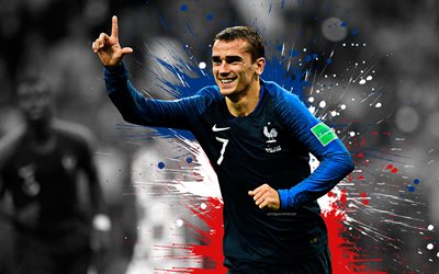 Antoine Griezmann, 4k, France national football team, art, splashes of paint, grunge art, french footballer, creative art, France, football