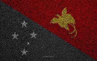 Flag of Papua New Guinea, asphalt texture, flag on asphalt, Papua New Guinea flag, Oceania, Papua New Guinea, flags of Oceania countries