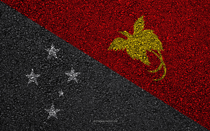Drapeau de la Papouasie-Nouvelle-Guin&#233;e, la texture de l&#39;asphalte, du pavillon sur l&#39;asphalte, de la Papouasie-Nouvelle-Guin&#233;e drapeau, de l&#39;Oc&#233;anie, de la Papouasie-Nouvelle-Guin&#233;e, les drapeaux des pays d&#39;Oc&#233;anie