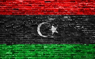 4k, Libyan flag, bricks texture, Africa, national symbols, Flag of Libya, brickwall, Libya 3D flag, African countries, Libya