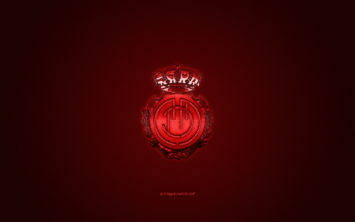 RCD Maiorca, club spagnolo, La Liga, logo rosso, rosso contesto in fibra di carbonio, calcio, Palma de Mallorca, Spagna, RCD Mallorca logo