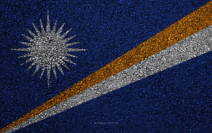 Bandeira das Ilhas Marshall, a textura do asfalto, sinalizador no asfalto, Ilhas Marshall bandeira, Oceania, Ilhas Marshall, bandeiras da Oce&#226;nia pa&#237;ses
