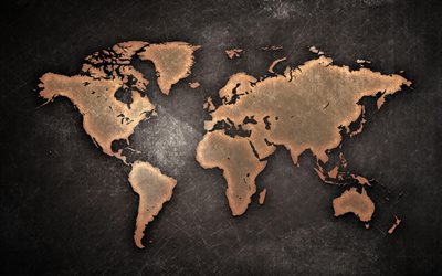 المعادن الصدئة خريطة العالم, 4k, الإبداعية, خريطة العالم مفهوم, العمل الفني, خريطة العالم, صدئ خريطة العالم, خرائط العالم, المعادن خريطة العالم