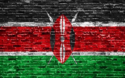 4k, Kenian lippu, tiilet rakenne, Afrikka, kansalliset symbolit, brickwall, Kenia 3D flag, Afrikan maissa, Kenia