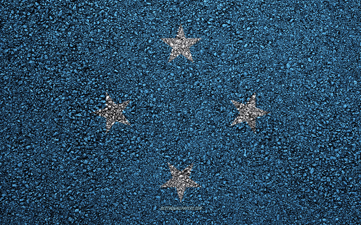 Flag of Micronesia, asphalt texture, flag on asphalt, Micronesia flag, Oceania, Micronesia, flags of Oceania countries