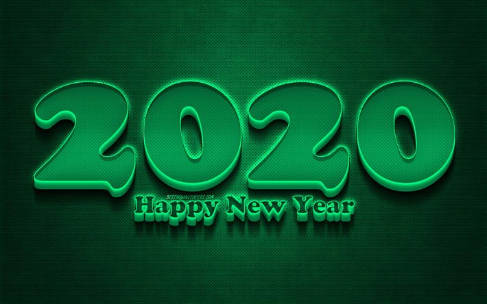 2020 turquoise 3D digits, grunge, Happy New Year 2020, turquoise metal background, 2020 neon art, 2020 concepts, turquoise neon digits, 2020 on turquoise background, 2020 year digits